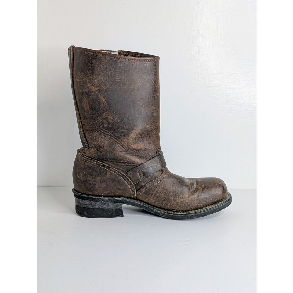 Frye Engineer 12R Boots 8 Brown Leather Tall Moto Buckle Vintage Patina USA - Picture 9 of 16